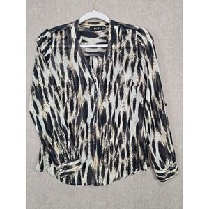 a.n.a A New Approach Womens XS Abstract Animal Print Button Front Blouse Top